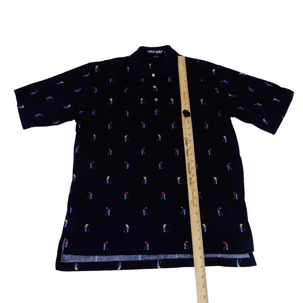 Ralph Lauren Vintage Hong Kong 90s Golfer Geometric Print Golf Polo Shirt Large